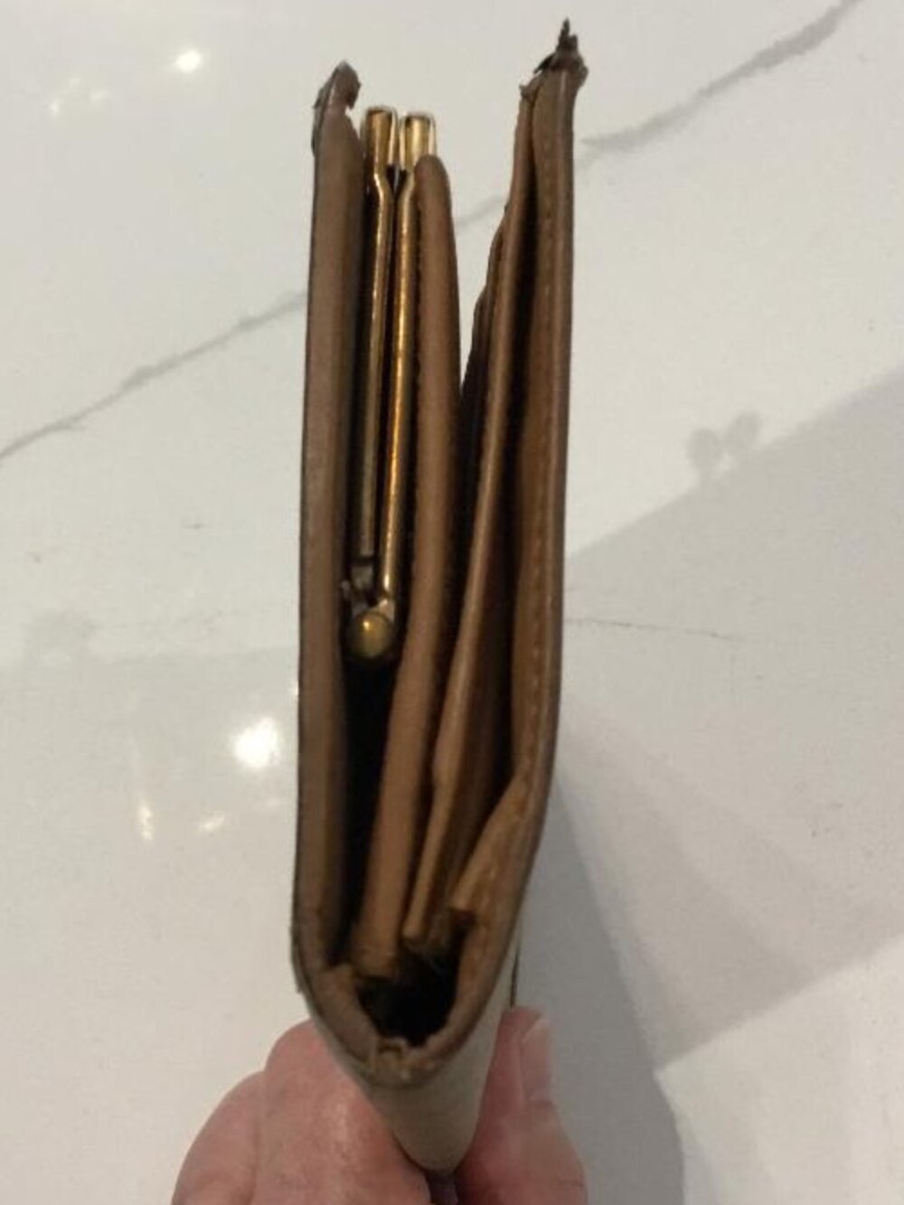 Vintage Celine BiFold Long Wallet in Tan & Beige with Macadam Clasp & Kiss lock - Picture 6 of 12